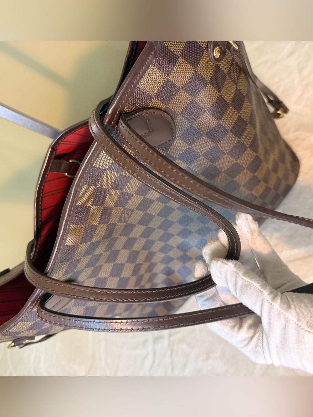 Louis Vuitton Damier Ebene Neverfull MM Tote with Red Interior - Picture 5 of 16